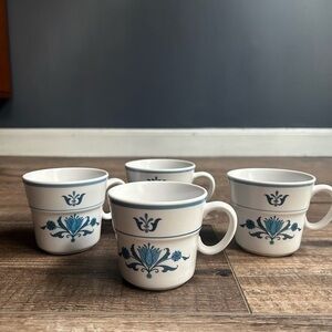 Noritake Progression China "Blue Haven" 9004 - Flat Cups, Mugs, Set of 4